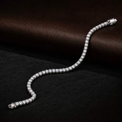 White gold tennis bracelet on black velvet