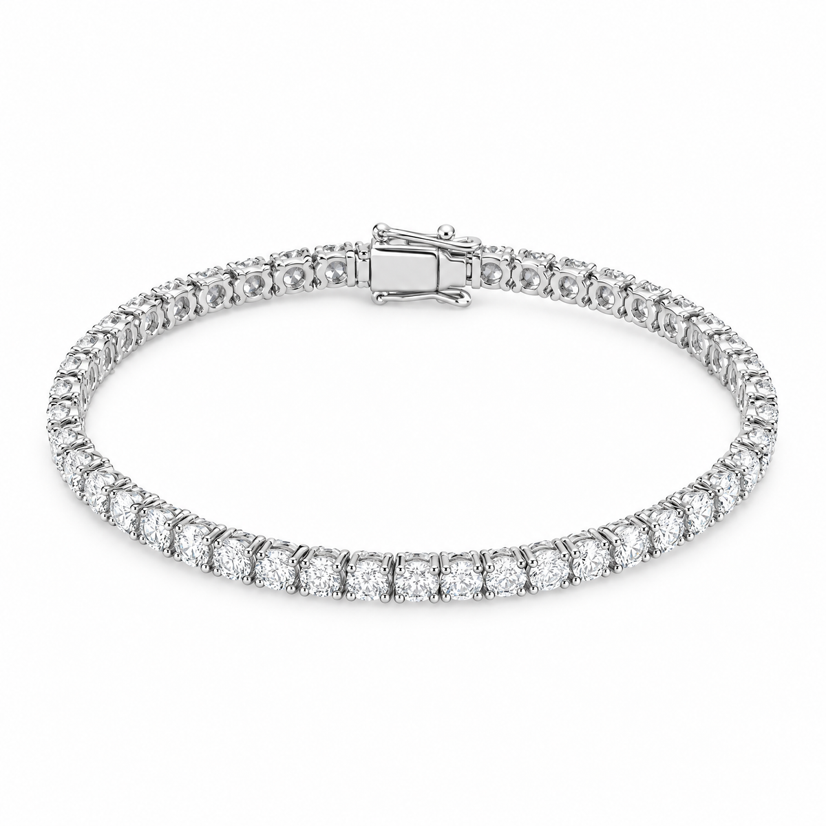 3mm VVS iced out tennis bracelet in white gold on white background