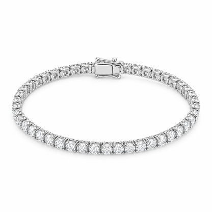 3mm VVS iced out tennis bracelet in white gold on white background