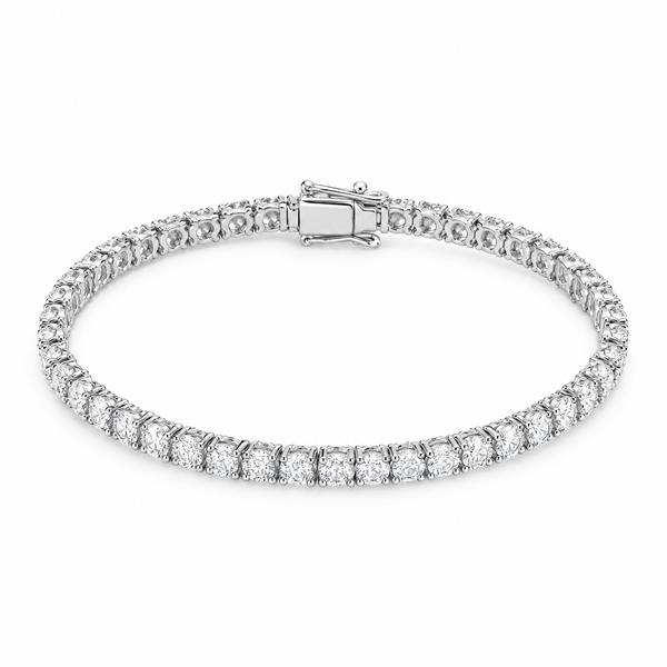 3mm VVS iced out tennis bracelet in white gold on white background