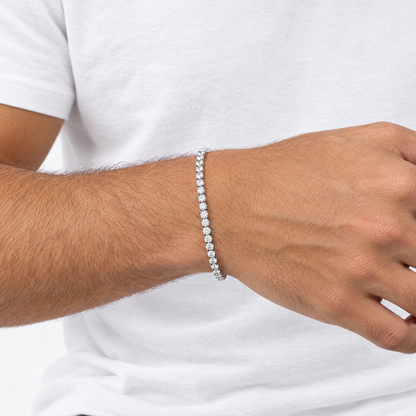 3mm tennis bracelet on the wrist with a white t-shirt