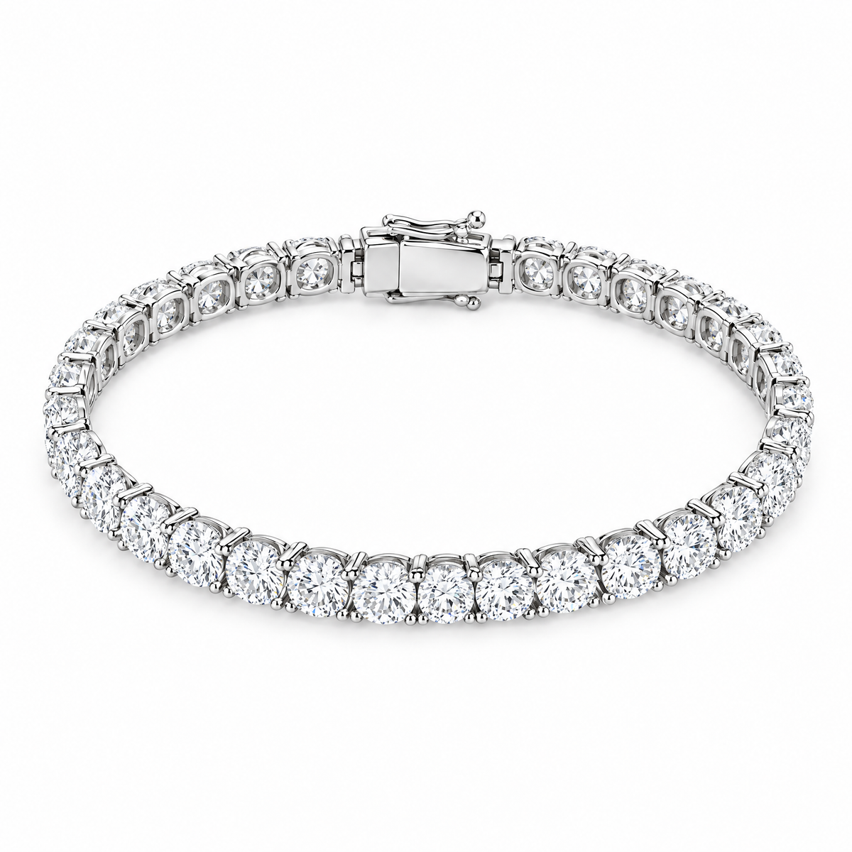 5mm VVS iced out tennis bracelet in white gold on white background